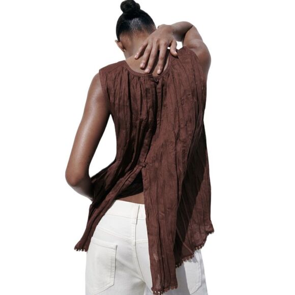 ZARA | Brown | RAMIE PASSEMENTERIE BLOUSE - Picture 6 of 14